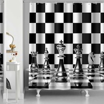 Chess Shower Curtain 72x72 Inches Black and White - $65.33