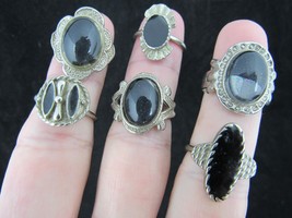 x6 RING LOT ladies BLACK ONYX vintage Band ESTATE SALE - £44.94 GBP