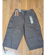 NWT Dark Khaki Extra Long Cargo Shorts Men&#39;s sz 30 W/ Drawstring Leg Ope... - $418.31 MXN