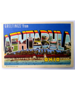 Greetings From Ashtabula Ohio Large Big Letter Linen Postcard Curt Teich... - £8.62 GBP