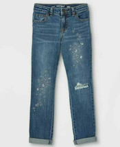 Girls' Embroidered Floral Girlfriend Mid-Rise Jeans - Dark Wash 12 - £23.71 GBP