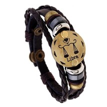 Unisex Leather Wristband Bracelet - Zodiac Horoscope Birth Sign LIBRA - £4.91 GBP