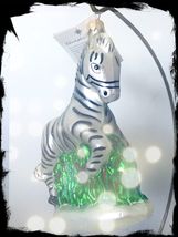 NEW! Genuine Rare Christopher Radko Running ZEBRA Wildlife Blown Glass Ornament - £80.60 GBP