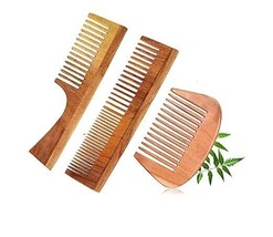 Neem Comb, Wooden Combv Treated with Neem Oil, Bhringraj &amp; 17 Herbs - $15.50