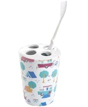 HAPPY CAMPER ~ 2.75&quot; Dia. x 5.75&quot; Tall ~ Toothbrush Holder ~ Ceramic - £18.64 GBP