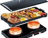 Induction Cooktop 2 Burner With Removable Cast Iron Griddle Pan Non-Stic... - $333.99