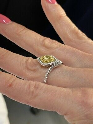 1.28 Ct Cushion Cut Yellow Offset Diamond Ring 14k White Gold Item image 5