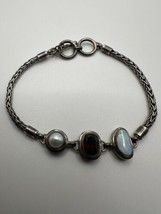 Vintage Sterling Silver Southwestern Style Opal Garnet Pearl Bracelet - £79.12 GBP