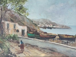 Signed M. Ole Cesare Scenic Seaside Townscape European Art Original Oil Painting - £1,017.94 GBP