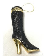 Miniature Figurine Glitter High Heeled Boot Ornament Black w/ Gold - £5.97 GBP