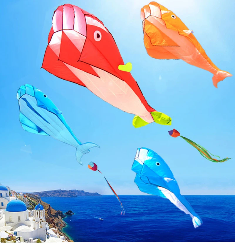 Red/Blue Whale Dolphin Kite Automatic Inflatable Soft Kite Outdoor Easy To Fly - £30.10 GBP