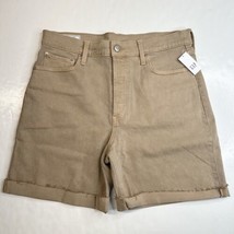 GAP Cheeky Midi Shorts 31/12 Tall (33&quot;Waist) High Rise Tan Fray Button Fly NEW - £23.46 GBP