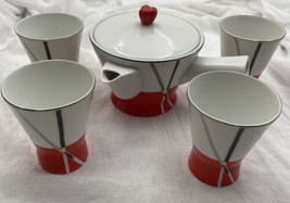 Seyei Fine China Tea Set With Tea Pot And 4 Cups Vintage Mcm Mid Century Orange - £37.62 GBP