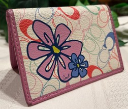 Coach Card Wallet ID Case Bias Signature Flower Bifold Pink Multicolor - $24.00