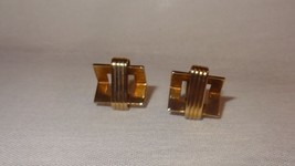 Vintage Gold Tone Cufflinks Costume Stripes Triangle - £23.14 GBP