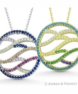 Criss-Cross Wavy Line Circle CZ Crystal Necklace Pendant in .925 Sterlin... - $45.58 CAD