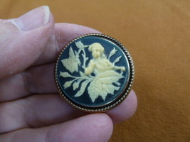 (cs42-4) Cherub Angel Leaf BUTTERFLY black + ivory CAMEO jewelry Pin pendant - £22.68 GBP