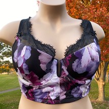 Cacique Lightly Lined French Balconette Bra 42C Floral Longline Satin Un... - $22.49