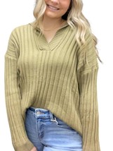 Easel collared rib knitted sweater Army Green - $25.00