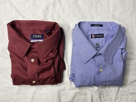 Chaps Long Sleeve Dress Shirt Lot X 2 Men’s 18.5 XXL Red &amp; Blue/White St... - $25.00