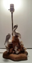 VTG Pelican Table Lamp Ocean Seashore Birds Nautical Theme Wood Base Pilings - £54.03 GBP