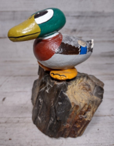 Vintage Hand Painted Stone Duck Mallard on Petrified Wood Figurine Signed JERE - £44.81 GBP