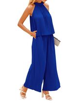 dowerme Women&#39;s 2PC Set Halter Neck Sleeveless Top &amp; Pants Dark Royal Bl... - $8.20