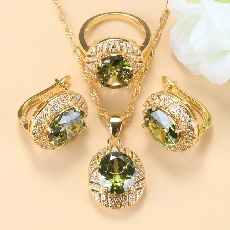 New Arrival Gold-Color Wedding Ring Jewelry Sets Rainbow Stone Charm Bracelet Ne - £30.75 GBP