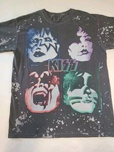 Kiss Unique Distressed Vintage Looking TShirt With Band Faces Size Large... - $24.63