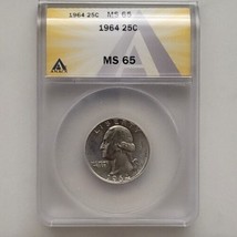 1964 Washington Quarter  25C ANACS MS65 - £34.76 GBP
