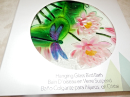 New Hanging Glass Dragonfly Bird Bath Pink Flowers 10&quot; Diameter W/ Chain - £22.85 GBP