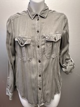 American Eagle  Boyfriend Fit Khaki chambray Button Up Shirt Womens Size XS - £9.43 GBP