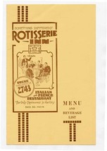 Rotisserie Inn Italian French Restaurant Menu S Main Salt Lake City Utah 1930&#39;s - £140.86 GBP