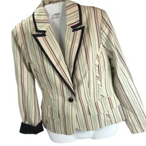 Womens Striped Blazer Jacket Size 6 I.E. Glass Bead Buttons Contrast Piping - $13.83