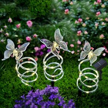 Set of 3 Solar Spiral Butterfly Garden Stake Lights - £31.96 GBP