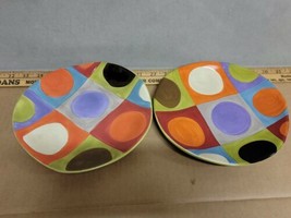Pier 1 Imports Urban Dot 8.5&quot; Salad Luncheon Plates Earthenware Set of 2  Used - £19.72 GBP