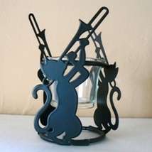 Cat &amp; Trombone Black Metal Votive Candle Holder (BN-CND101-T) - £9.59 GBP