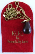 Kenneth Jay Lane, Gold Tone Purple Lucite Pear Necklace, 34 Inch Rope Chain - £46.07 GBP