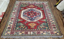 Vintage Turkish Kazak Square Area Rug 6.2 x 6.7 Hand-Knotted Red Wool Carpet 6x6 - £1,030.96 GBP