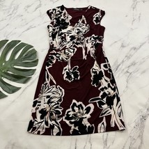 Lauren Ralph Lauren Sheath Dress Size 12 Burgundy Red Black Floral Draped - $34.64