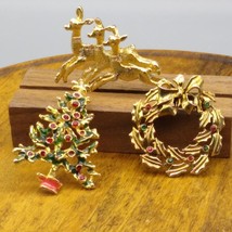 Vintage Christmas Brooch Lot of 3, Winter Holiday Scarf Pins Bundle, Christmas - £35.17 GBP