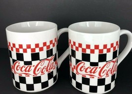 Coca Cola Checkered Black Red Coffee Mug Cup Set 2 Vintage 1997 Tea Coll... - $29.99