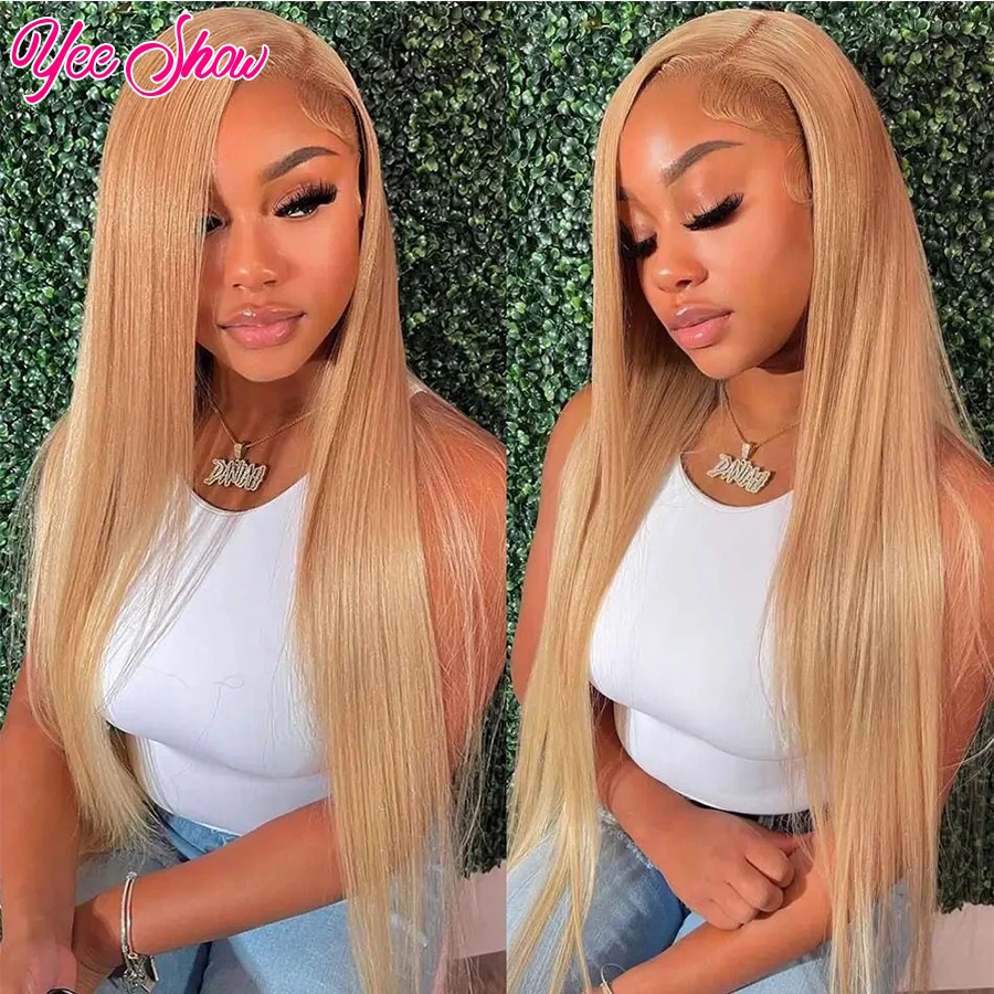 32inch Honey Blonde lace front wigs human hair Straight HD #27 Color 13x4 La - £110.97 GBP+