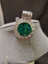 Signed Roman Abalone Silvertone Vintage Pendant Art Nouveau Blue Green Swirl - £16.75 GBP