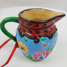 Vintage Folk ART Christmas Ornament Ceramic Jug Bowl Pitcher 2.5 Inch - $11.30