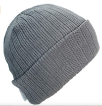 3M Thinsulate Large Thick Beanie Gray Cuffed Lined Ribbed Winter Cap Hat - £7.41 GBP