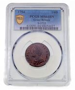 1754 Great Britain 1/4D Farthing S-3722 Graded by PCGS as MS-64 Brown - $21,237.09 MXN