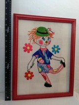 Embroidered Clown Wall Picture in Wood Frame - Unique and Cute! Approx. ... - $16.54