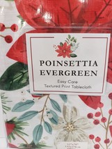CHRISTMAS POINSETTIA RED BLUE TABLECLOTH 52&quot; X 70&quot; OBLONG - $29.69