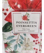 CHRISTMAS POINSETTIA RED BLUE TABLECLOTH 52&quot; X 70&quot; OBLONG - €25,42 EUR
